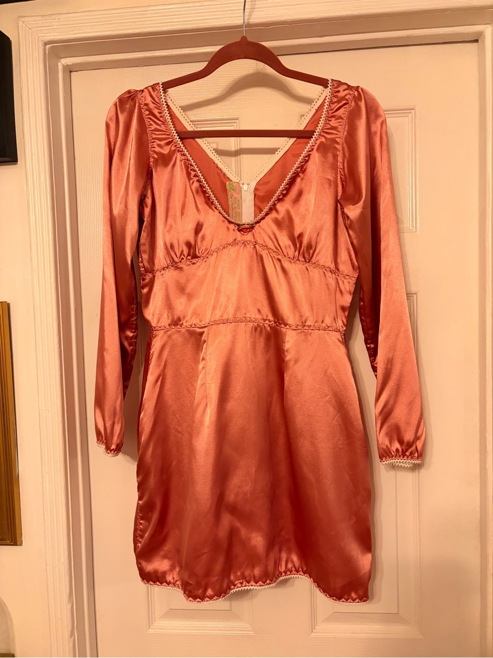 Vintage Rose Satin Long Sleeve Mini Dress